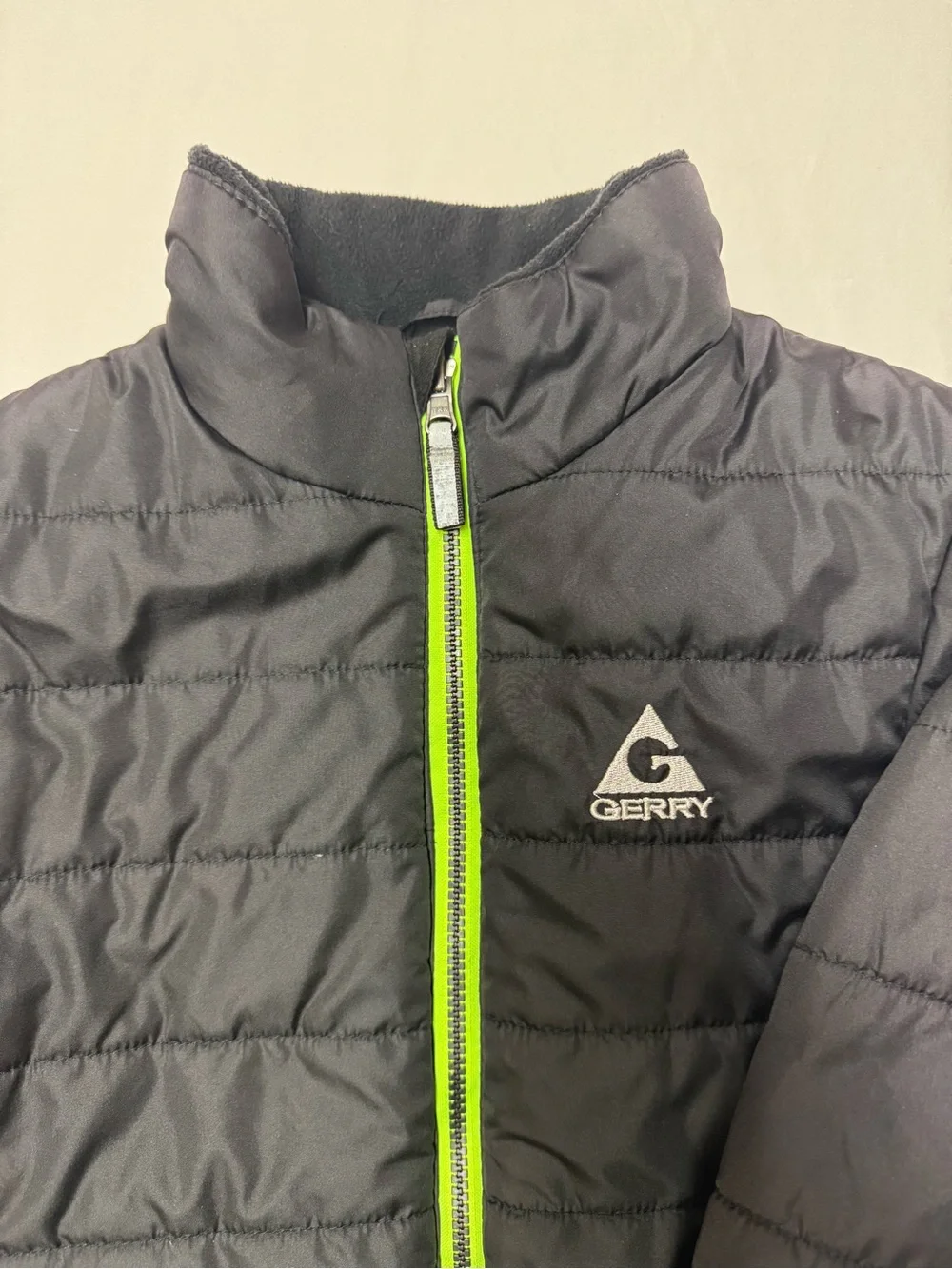 Gerry Boys Puffer Jacket Size S 7/8 Black Neon Green Zip Winter Coat